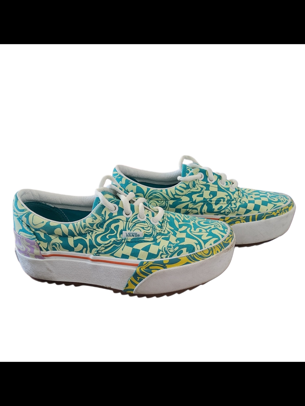 Vans Platform Sneakers in Turquoise Yellow Graphic Print